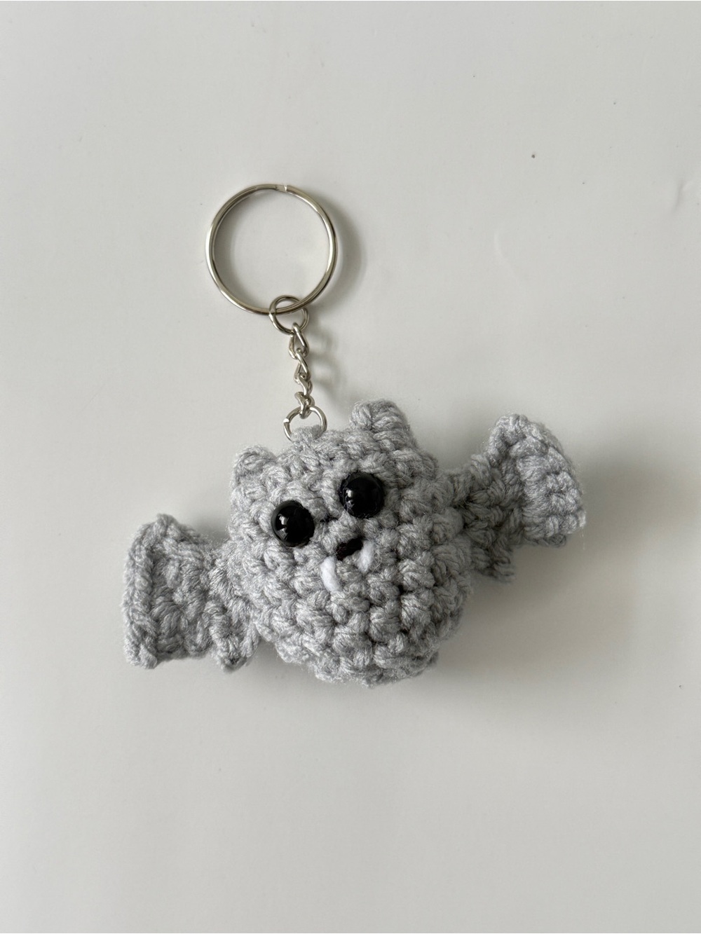 Handmade Crochet Gray Bat Keychain Halloween Amigurumi Bag Charm